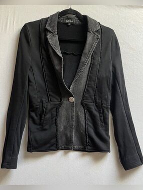 Kuso Black Charcoal Trim Single Button Cotton Blazer Size S